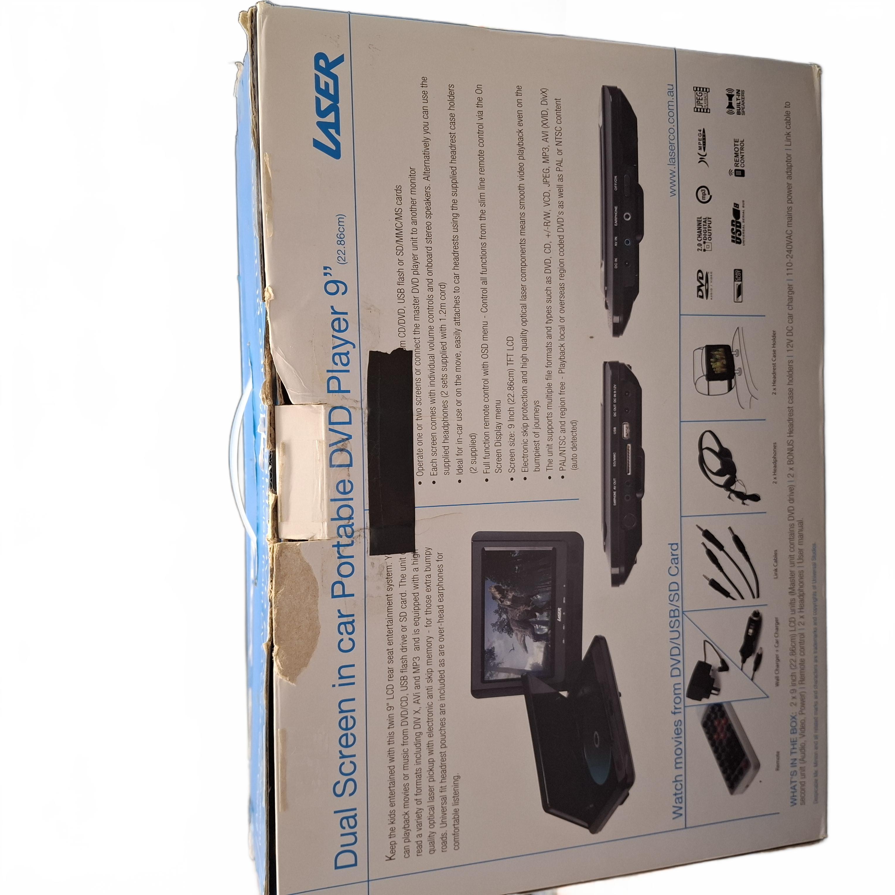 Laser Portable 9 Inch Dual Screen DVD Player DVD-PT9-DUALB (JN)