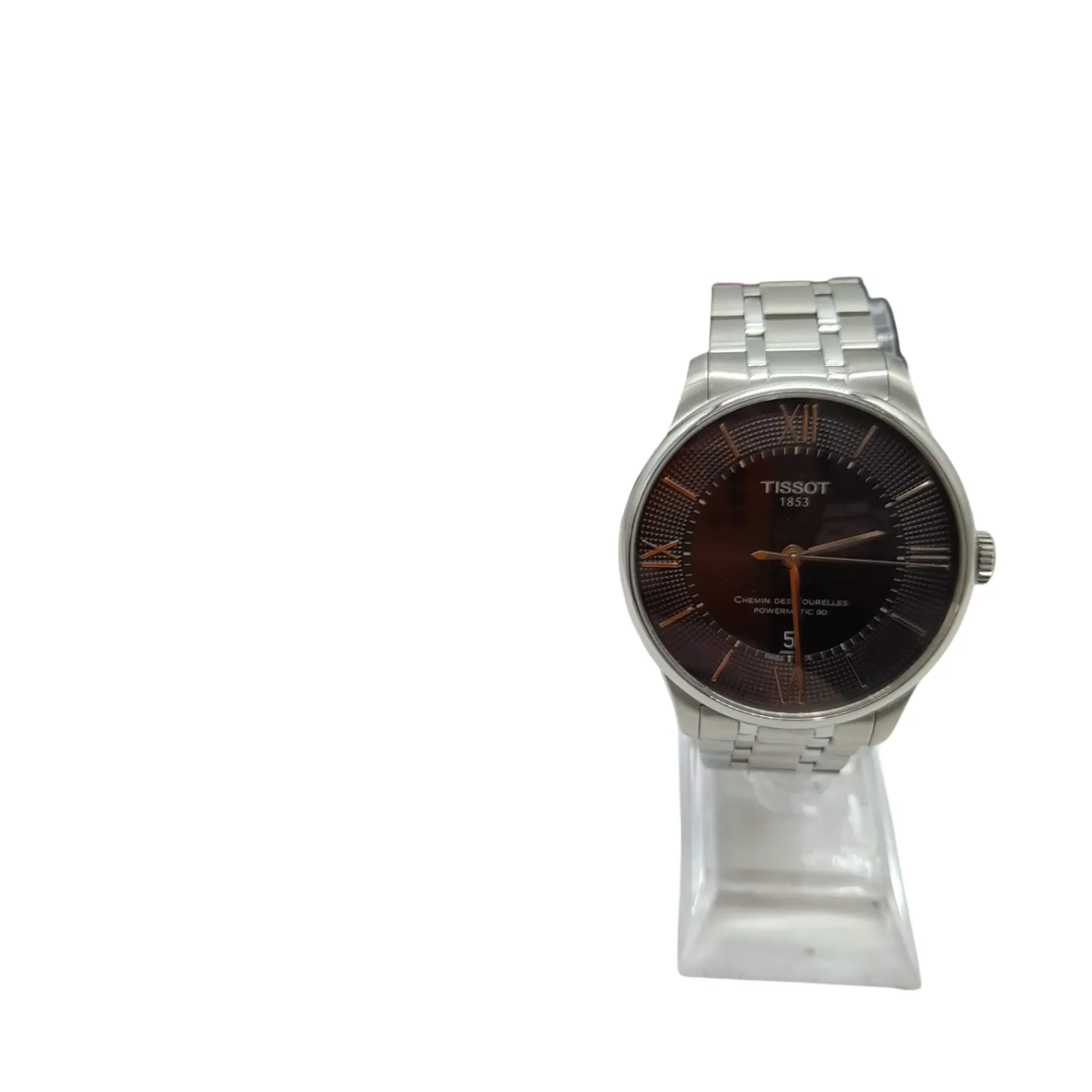 Mens Black Tissot Chemin Des Tourelles Watch Silver Stainless Steel Band with Box  (WL 1353156)