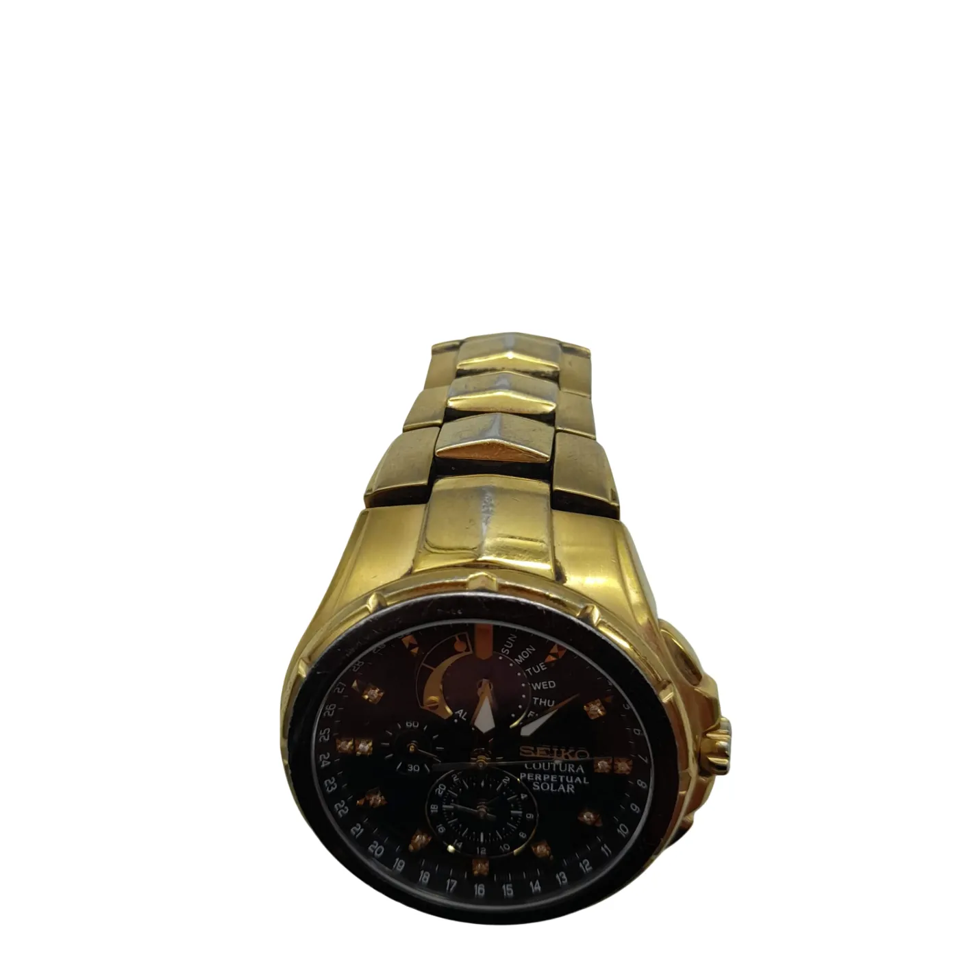 Seiko V198-0AB0 Men’s Gold and Black Analog Watch with Stainless Steel Band (WL1400525)