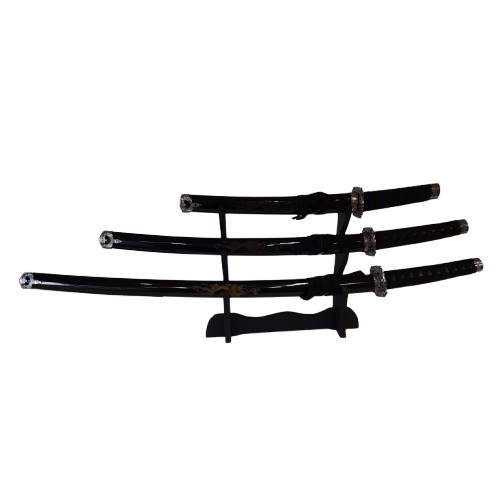 Unbranded 3 Pce Samuri Swords With Holder *Not Sharp Collectable* (GE)