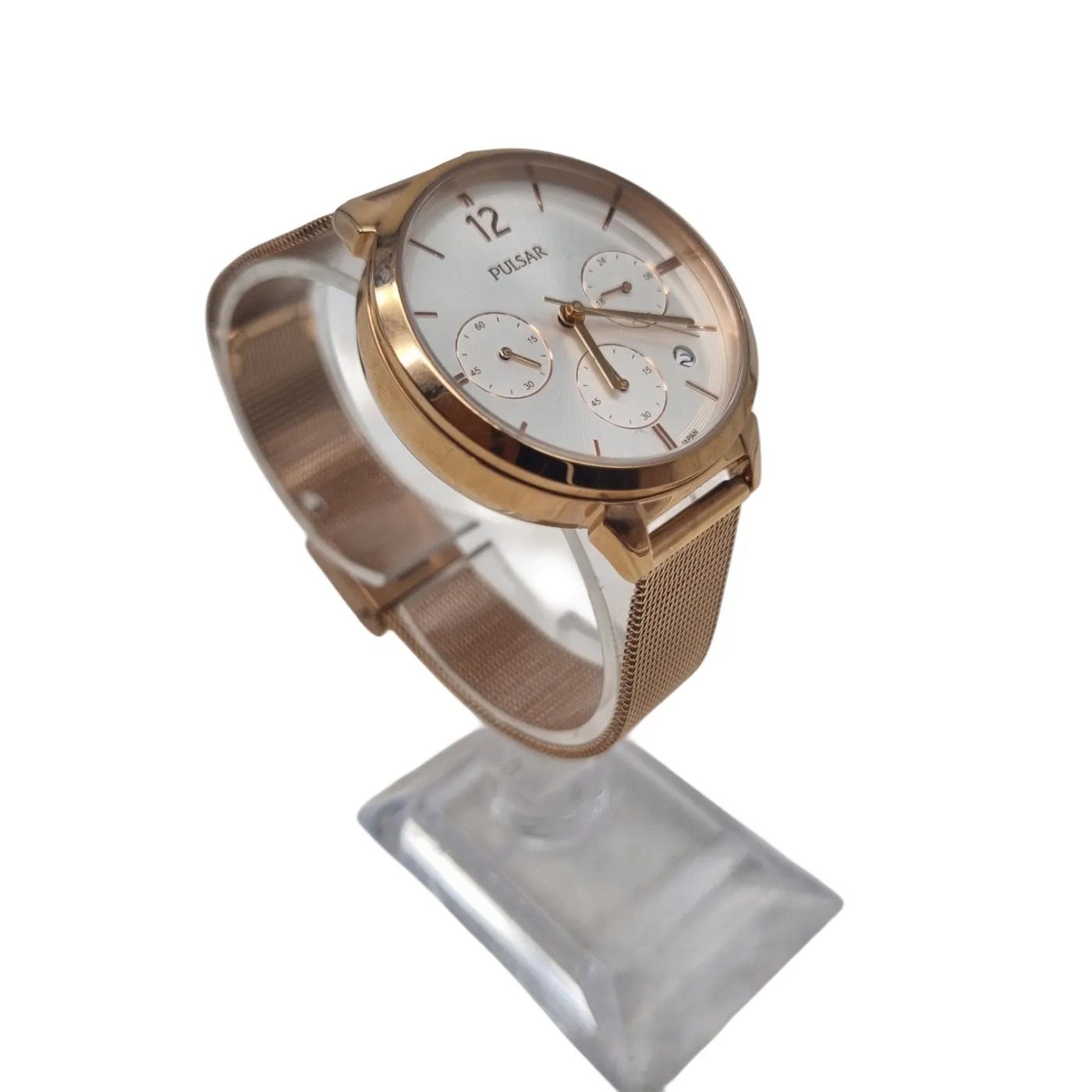 Pulsar VD53-X308 Ladies Gold Watch with Steel Band and Box (WR1401290)