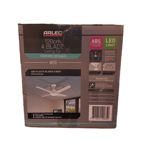 Arlec 120cm 4 Blade Ceiling Fan Featuring LED Light Sealed In Box (CP-1360578)