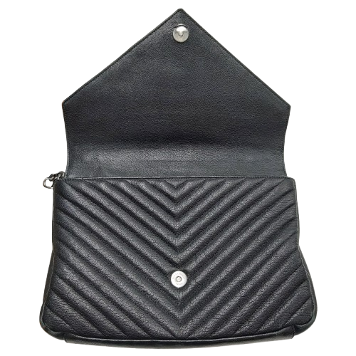 Yves Saint Laurent College Medium Satchel in Quilted Lambskin Leather – Black with Patina Silver Hardware (Includes Box & Dust Bag)