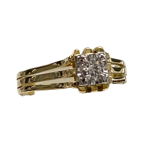Ladies 18ct Yellow & White Gold, Round Brilliant Cut Claw Set 0.16ct Diamond. TDW 0.16, Size L.  With Valuation Certificate.