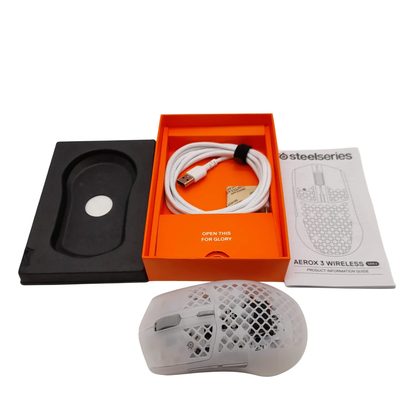 SteelSeries Aerox 3 White WL GEN 2 +Box +Manual +Dongle +USB (WL1418151)
