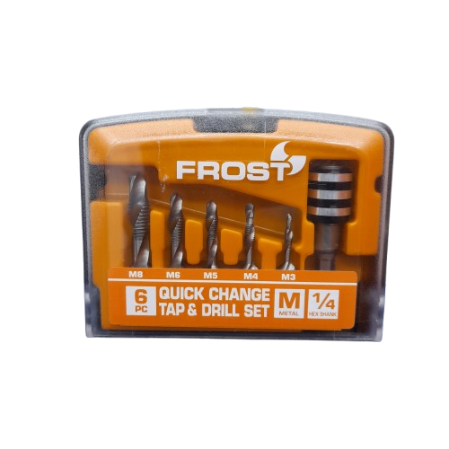 Frost 6PC Quick Change Tap & Drill Set 1/4 Hex Shank Silver (MR)