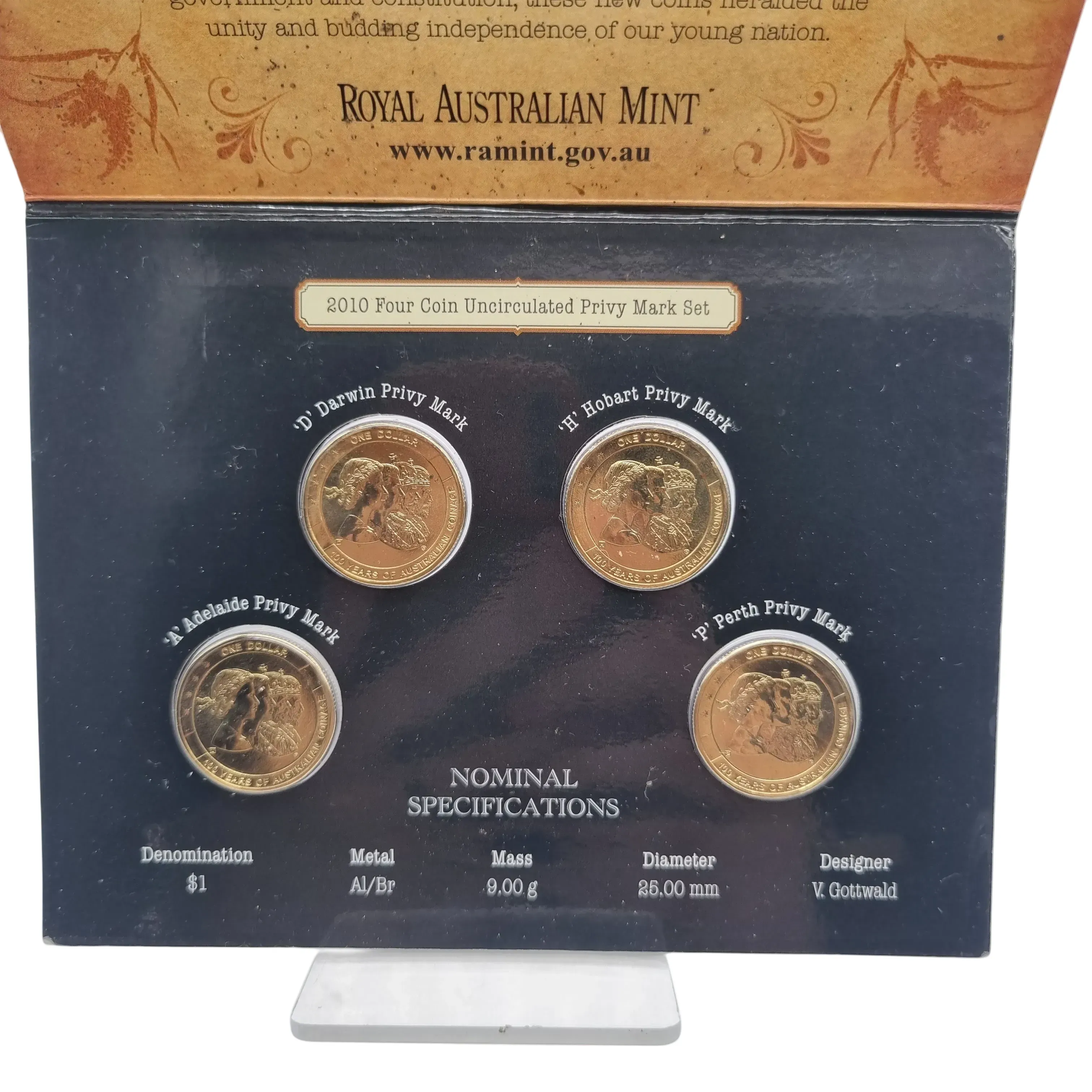 Royal Australian Mint: 2010 100 Years Of Australian Coinage $1 Uncirculated Four Coin Set