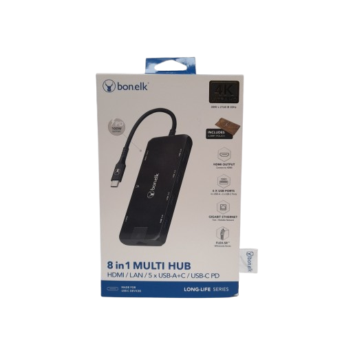 Bonelk 8-in-1 USB-C Multi-port Hub Black In Box (LN)