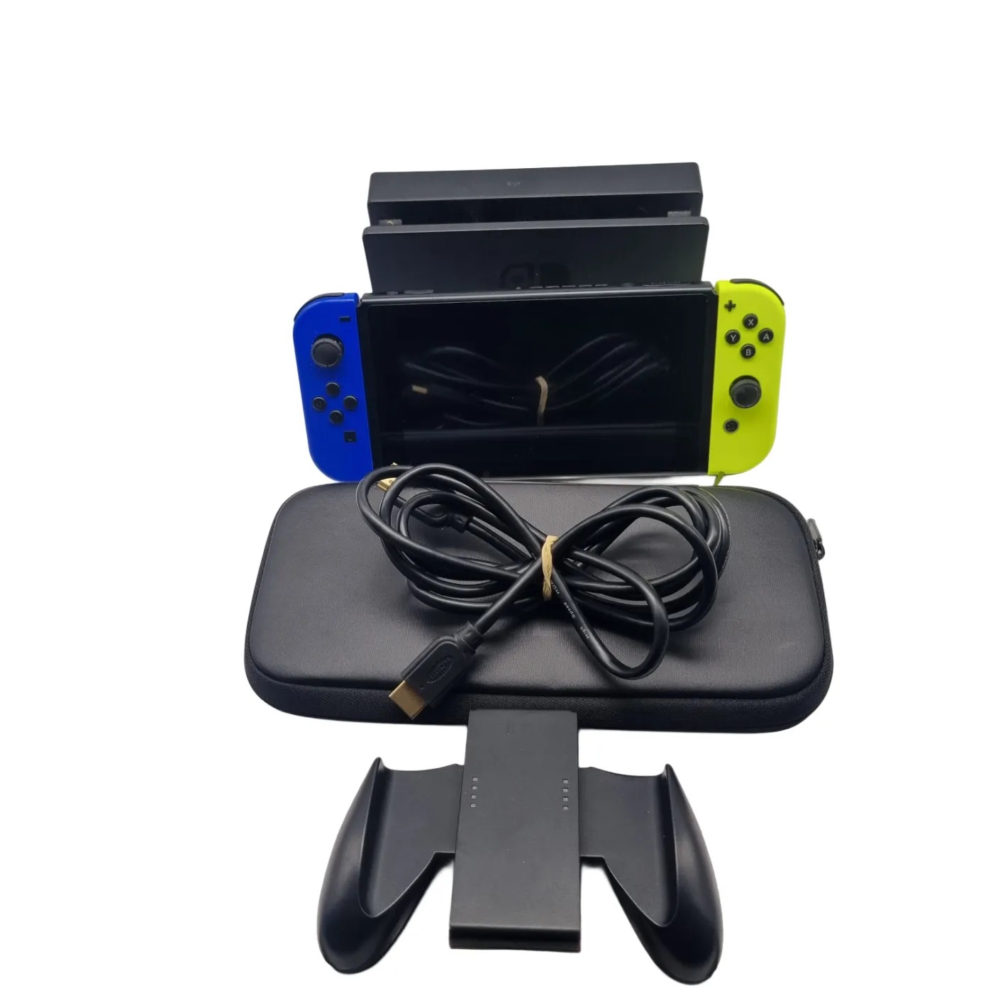 Nintendo Switch Console HAC-001 with Green and Blue Joy-Con Controllers, Case, Dock, HDMI Cable, and Joy-Con Controller (No Charger) (WR1406127)