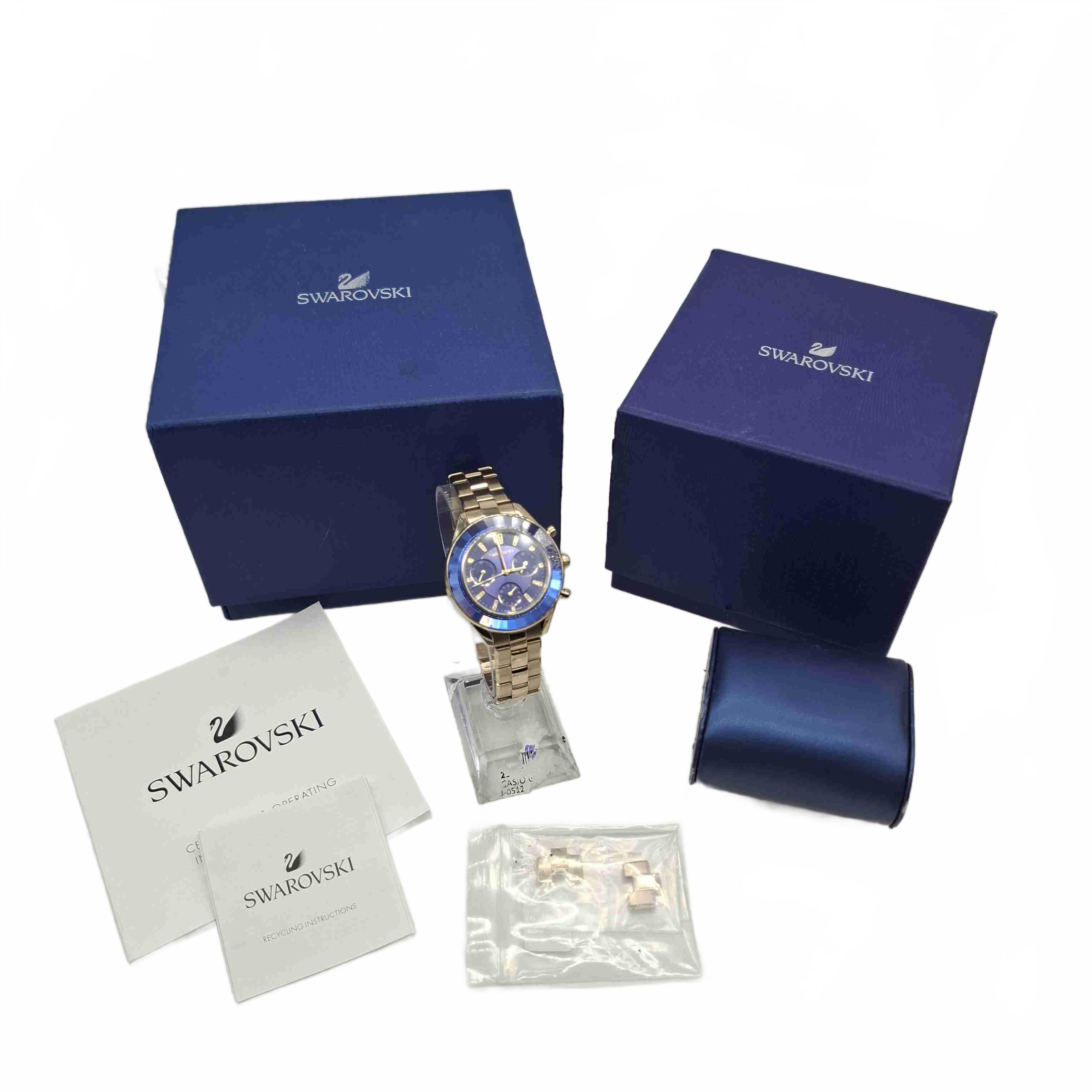 Swarovski Rose Gold Stainless Steel Blue Dial Analog Watch (WR 1428884)