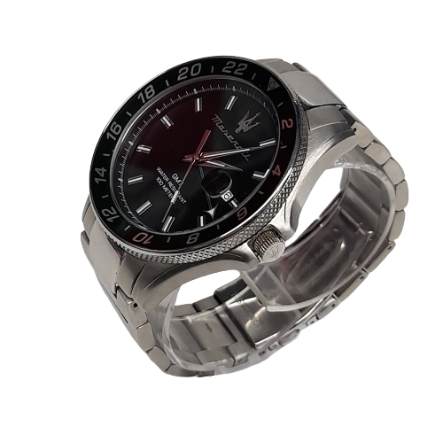 Maserati R8853140005 Sfida GMT Men’s Stainless Steel Black Dial Quartz Black Green Watch with Box and Extra Links (MR)