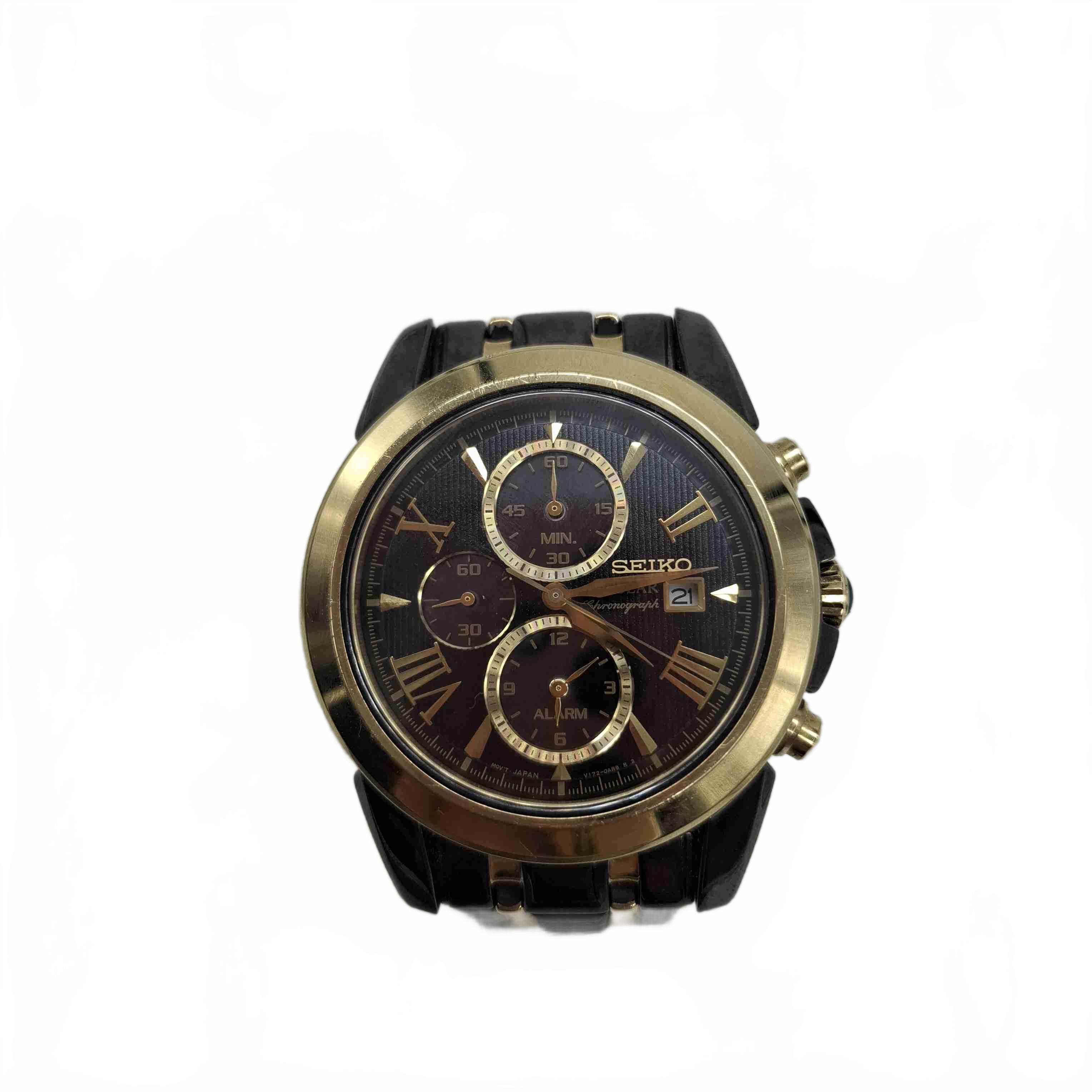 Seiko V172-0AN0 Black Gold Steel Band Watch (WR 1423165)