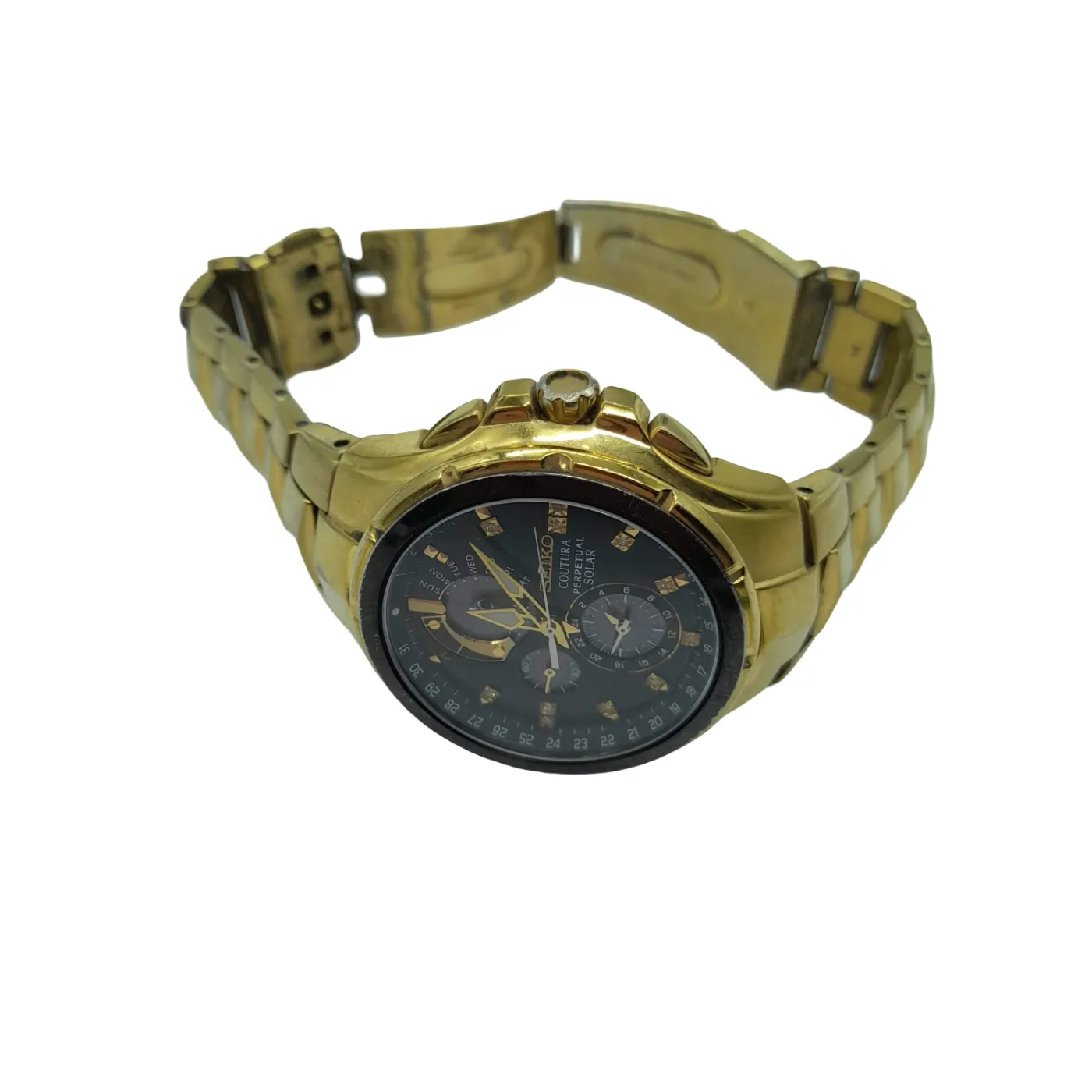 Seiko V198-0AB0 Men’s Gold and Black Analog Watch with Stainless Steel Band (WL1400525)