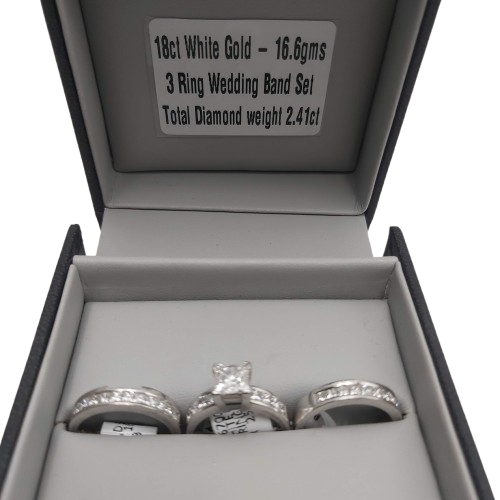 18ct White Gold 3-Piece Wedding Set 2.41ct TDW with Valuation Paperwork
