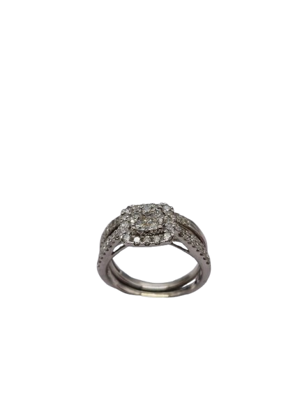 Ladies 14ct White Gold 42 Stone Diamond 2 Ring Set 0.79 TDW  Size  O / 7   With Valuation (WL 1281066)