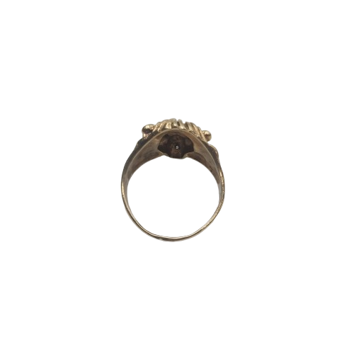 Men’s 9ct Yellow Gold Lion Face Ring 7.1g with Ruby Eyes and Diamond in Mouth