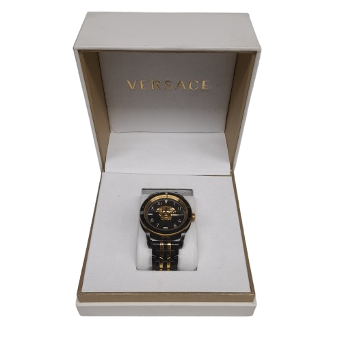 Versace V-Palazzo Men’s Watch VE2V00422 Black Dial Two-Tone Stainless Steel with Box and Authentication (LN)