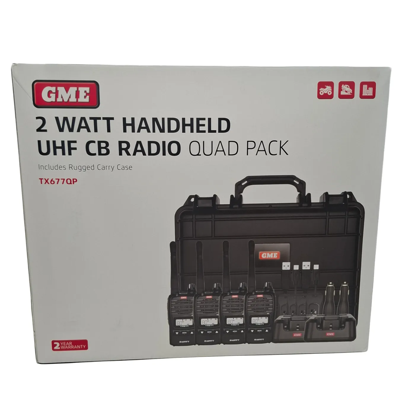 GME TX677QP UHF Radio Kit In Box With 4 Radios and 2 Chargers  (WR   1414280)