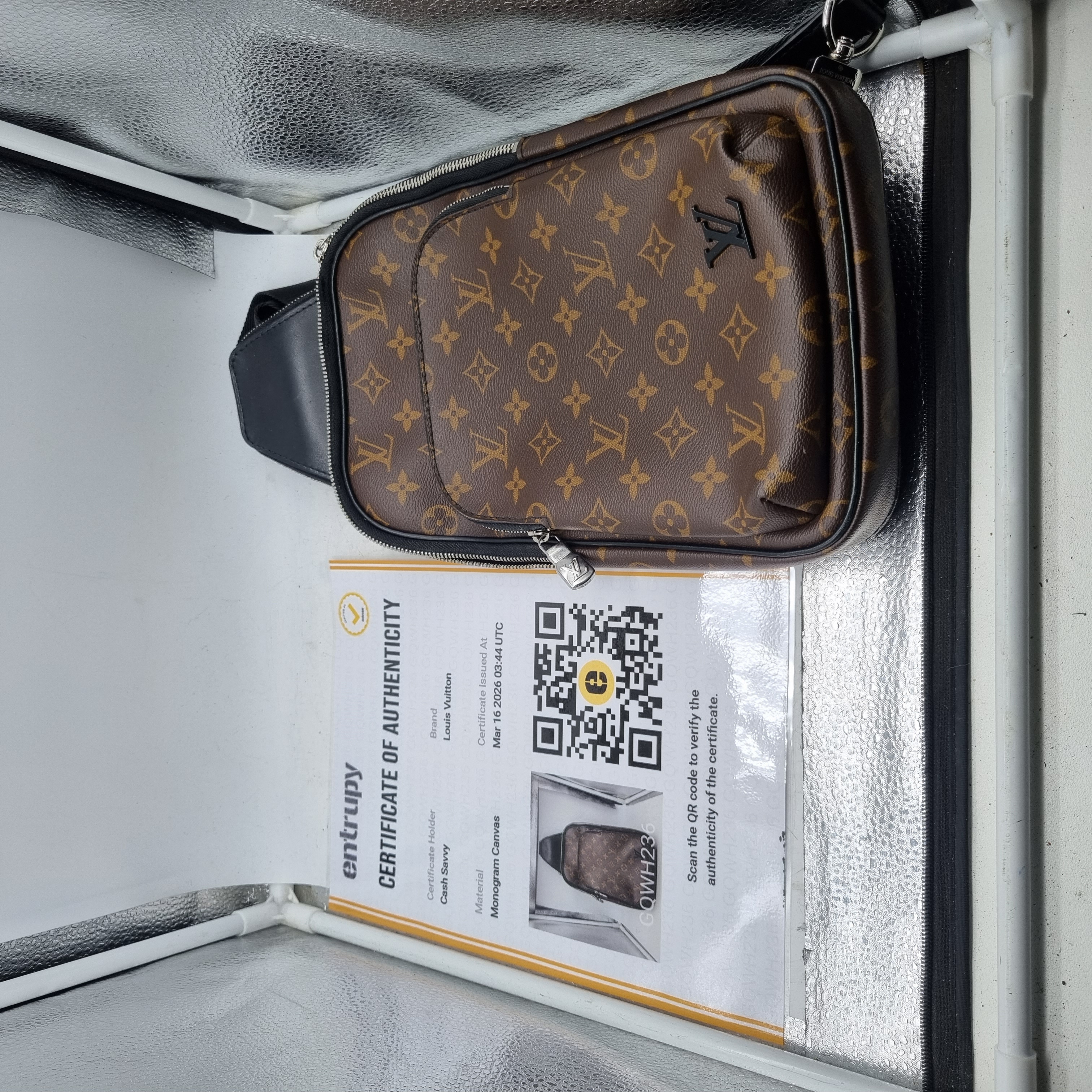 Louis Vuitton Avenue Slingbag Mono Brown With Entrupy Certificate (WR 1395421)