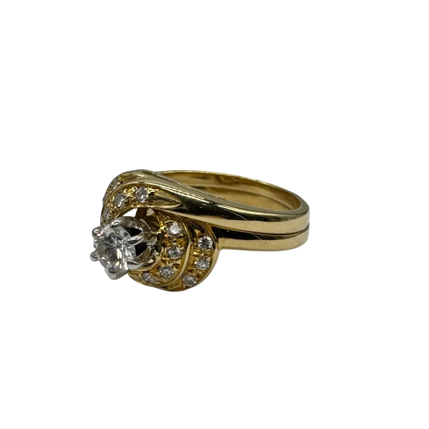 Ladies 18ct Yellow & White Gold 15 Stone Diamong 2 Ring Set 0.32ct TDW K 1/2 5 3/4 With Valuation (WR)