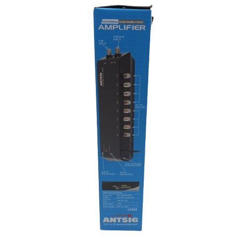 ANTSIG 8 Way Indoor Distribution Amplifer AP868, Black, Like New In Box, With Manual (WR)
