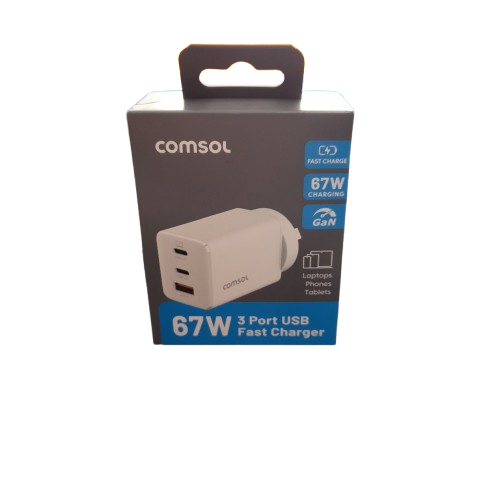 Comsol 67W 3 Port Wall Charger White (LN)