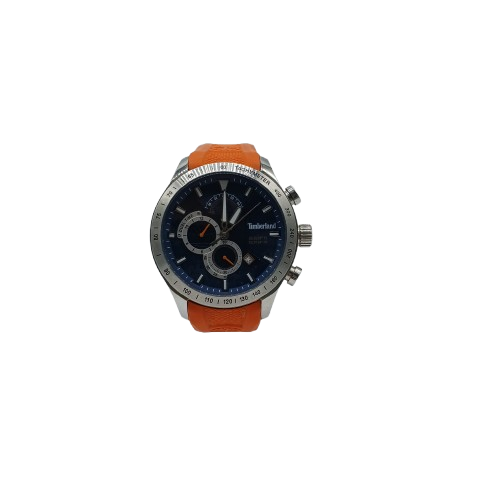 Timberland Mens Analogue Watch Orange Rubber Band Blue Glass Round (CP1415992)