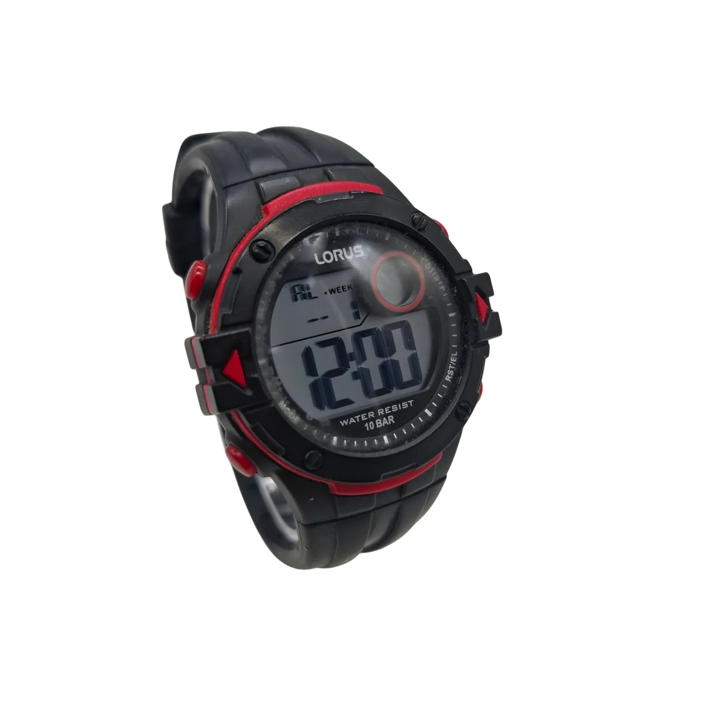 Lorus Mens Watch Black Rubber Band Digital Glass Round (WR 1418051)