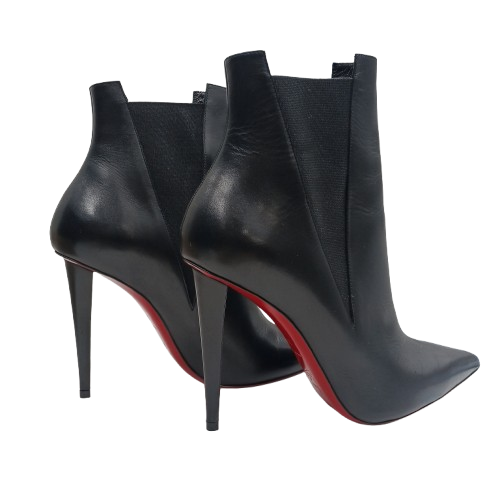 Ladies Christian Louboutin Astribooty 100 Ankle Boots, Black Leather, Good USED Condition, Wear To Soles (Shown), With Box + Dust Covers NO Receipt (NA)