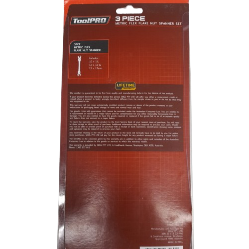 ToolPro 3 Piece Metric Flex Flare Nut Spanner Set 591844 (LN)