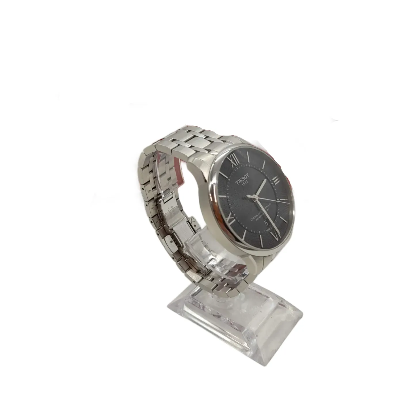 Mens Black Tissot Chemin Des Tourelles Watch Silver Stainless Steel Band with Box  (WL 1353156)