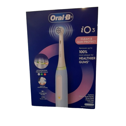 Oral-B iO3 Clean and Gum Protect Electric Toothbrush, Ice Blue, Factory Sealed (GE 1414601)