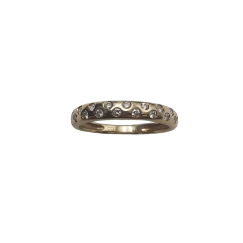 9CT Yellow Gold Dome Band Ring – 2.44g with 19 Burnish Set Diamonds (0.01ct each), Size Q
