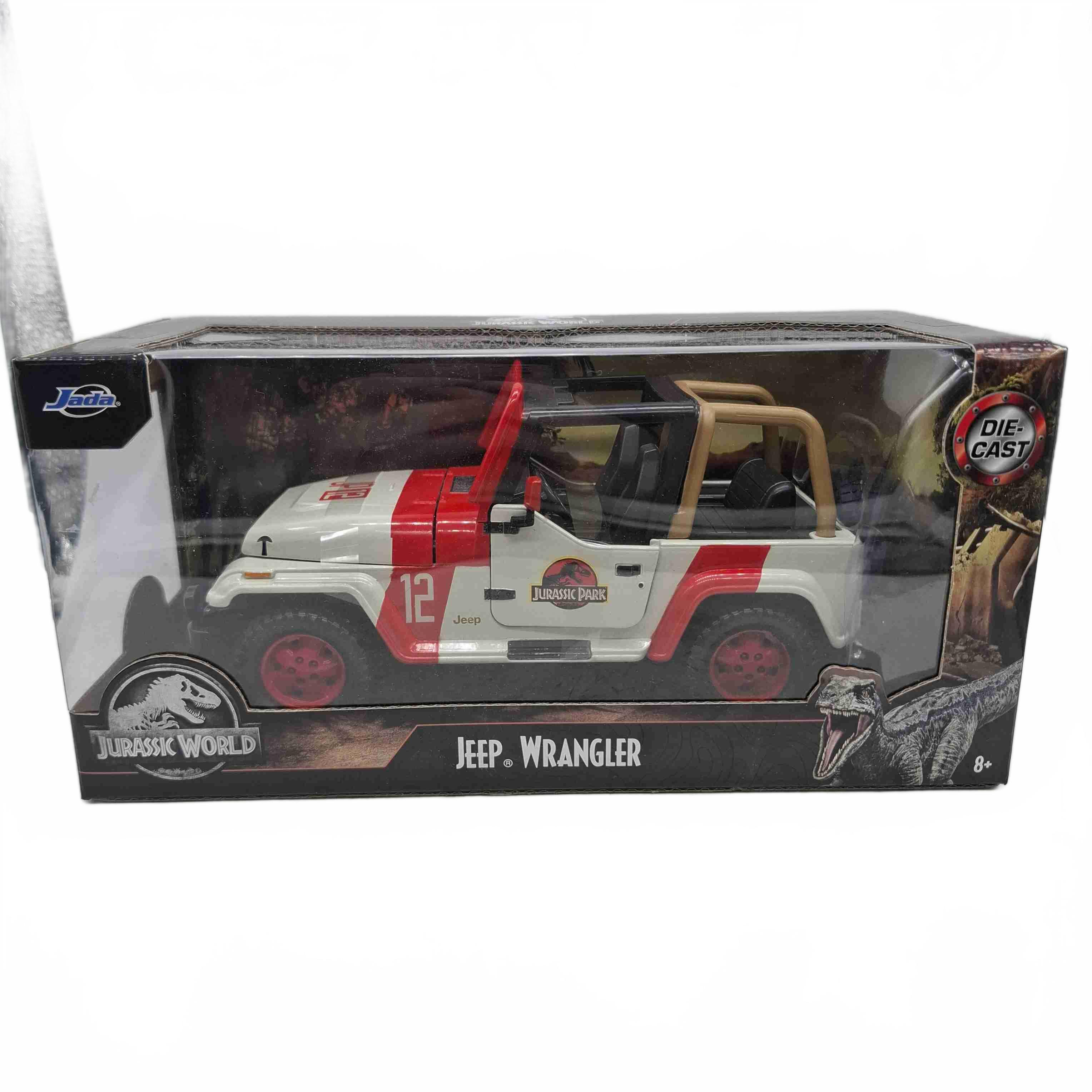 Jurassic World Die Cast Car Jeep Wrangler Red White In Box (WR1428548)