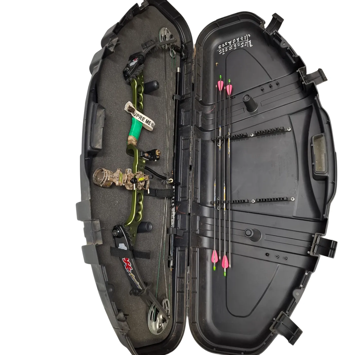 PSE Archery Right Handed Compound Bow Green *Unknown Model + Viper Scope Attachment + Case + Arrows (WR 1423199)