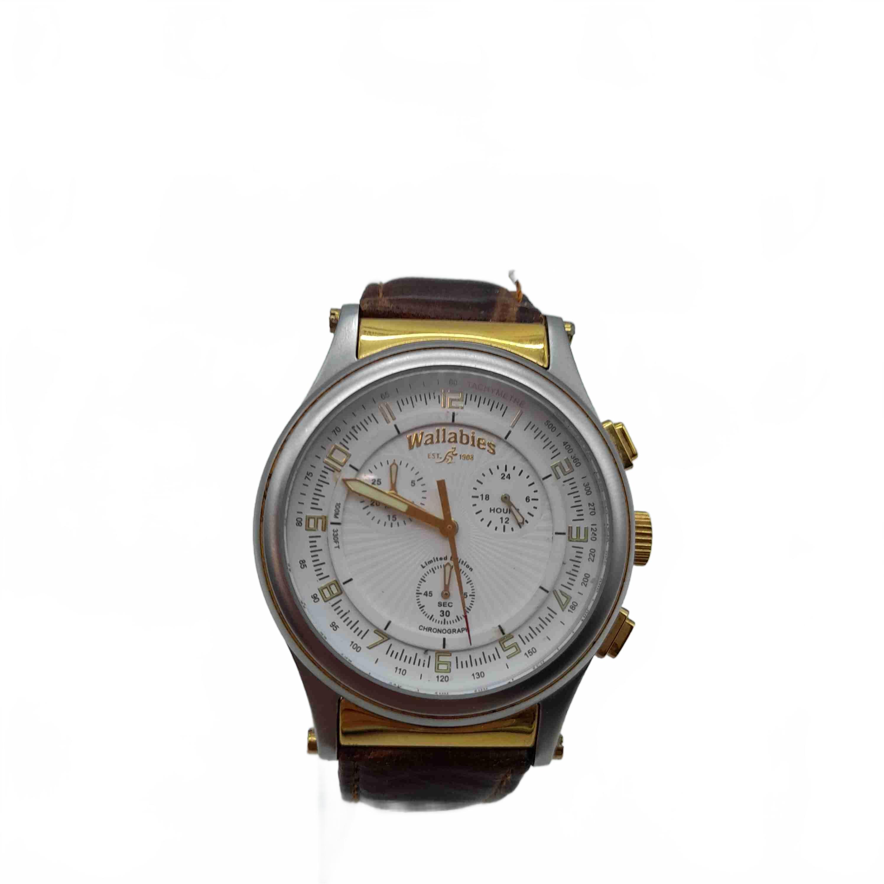 Wallabies Watch 213/250 Men’s White Gold Silver Brown Leather Band Analogue (WL 1433356)