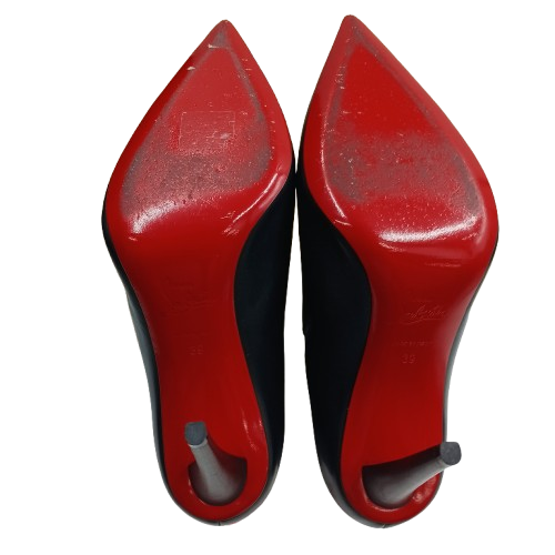 Ladies Christian Louboutin Astribooty 100 Ankle Boots, Black Leather, Good USED Condition, Wear To Soles (Shown), With Box + Dust Covers NO Receipt (NA)