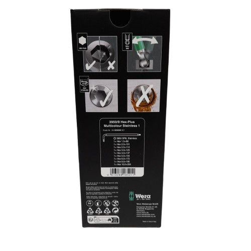 Wera 3950/9 9Pce L Shape Metric Hex Key Set Like New