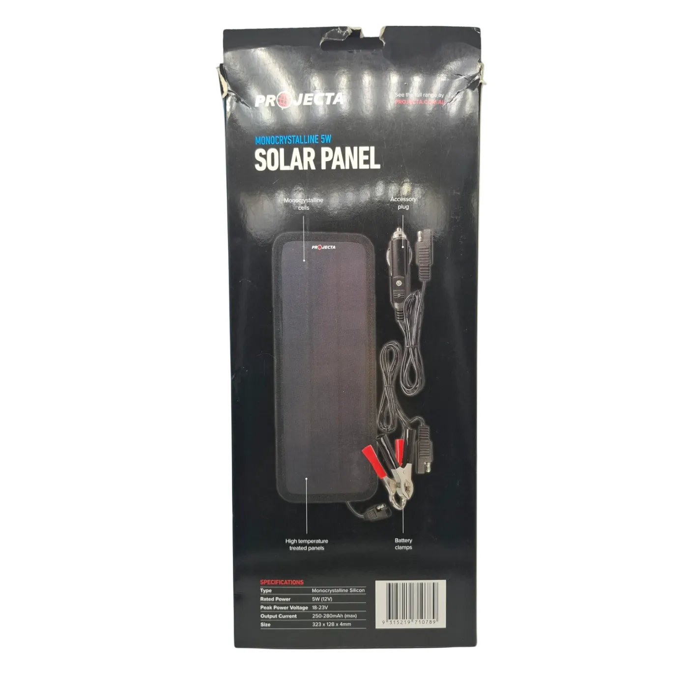 Projecta Solar Panel SPA5 Black 12V 5W With Manual + Leads In Box (WR)