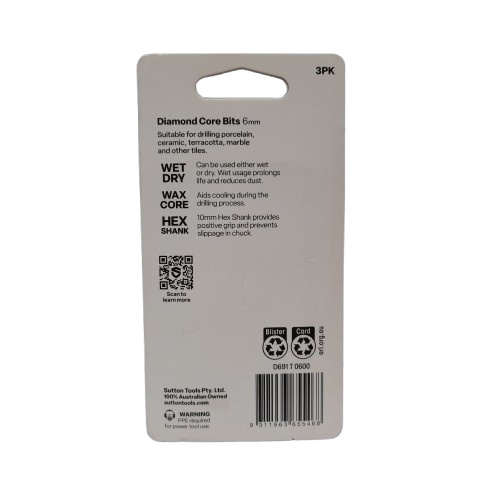 Sutton Blue Diamond Core Drill Bit 6mm 3 Pack (MR)