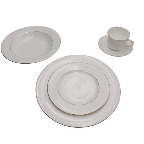ROYAL DOULTON Signature Gold White & Gold Dinner Set – 1x Cup, 1x Saucer, 1x Dinner Plate, 1x Salad Plate, 1x Side Plate, 1x Pasta Bowl