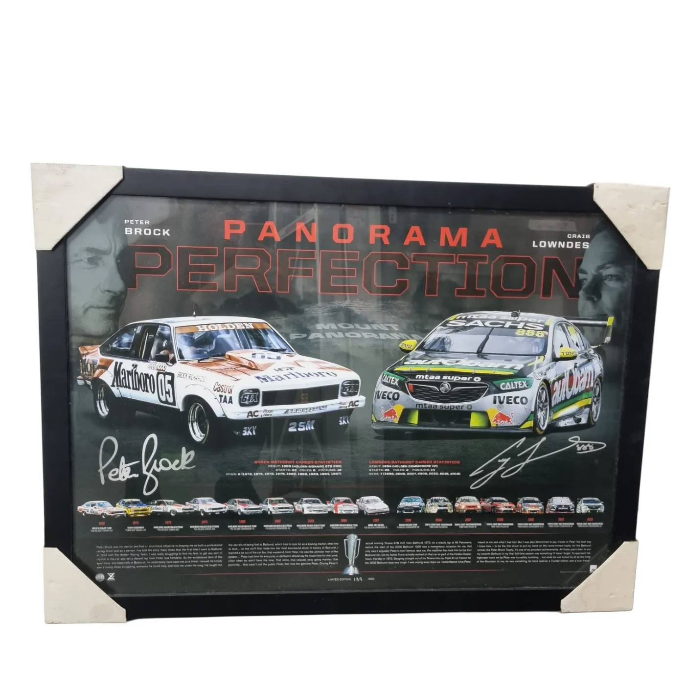 Panorama Refrection Framed Collectable 139/500 + Certificate on the Back – Peter Brock and Craig Lowndes (WR 1368713) **Pick Up Only**