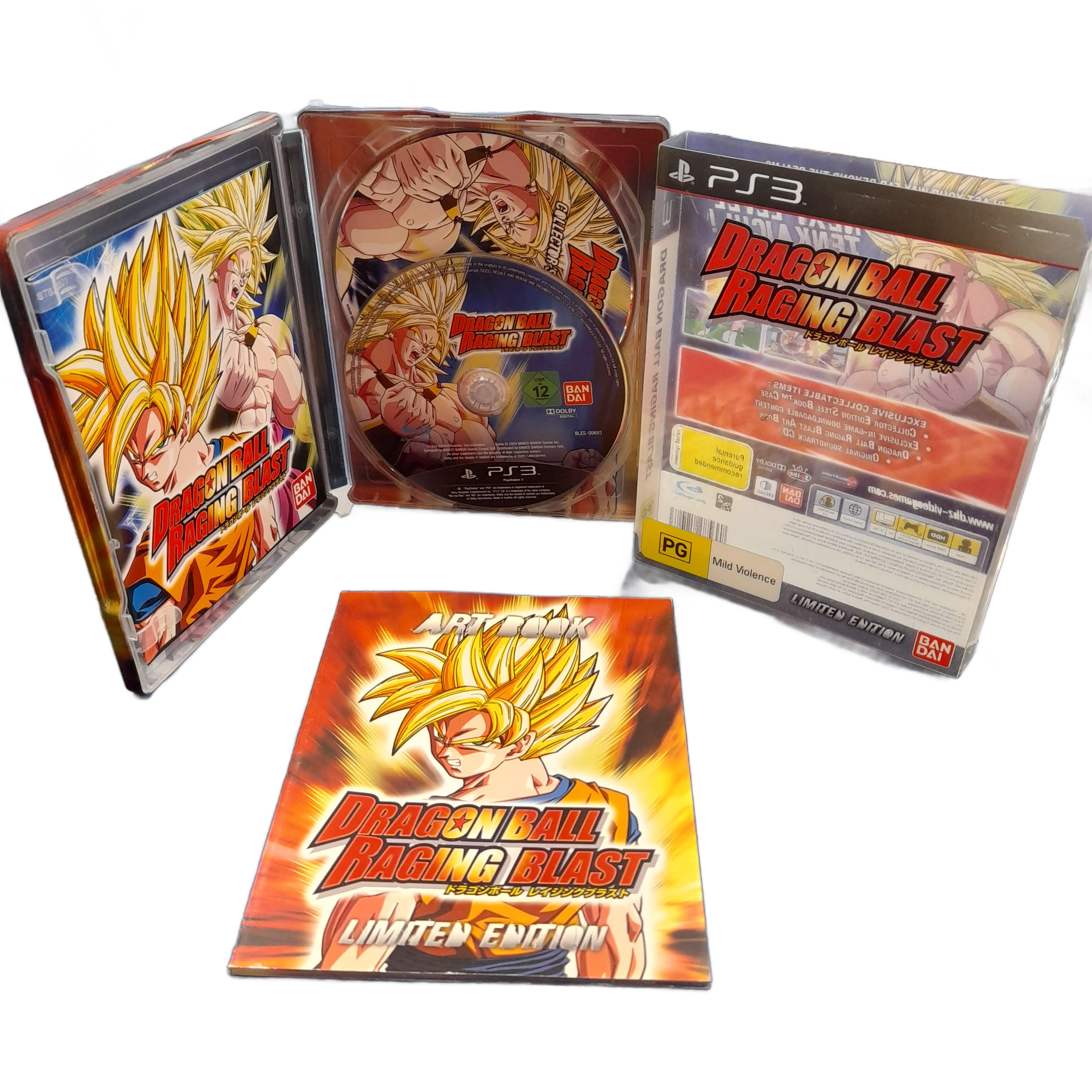 Sony Playstation 3 Dragonball Z Raging Blast Steelbook Limited Edition, With Case, Art Book, Soundtrack + Manual – Case Is Dented At Top (GE 1149518)