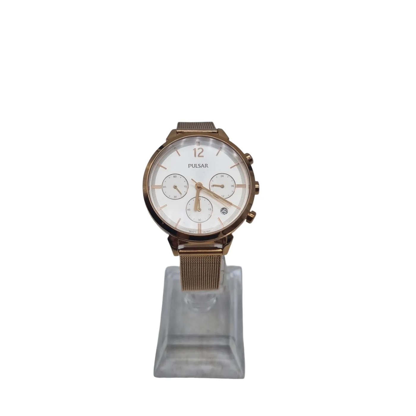 Pulsar VD53-X308 Ladies Gold Watch with Steel Band and Box (WR1401290)