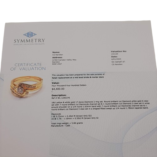 Ladies 18ct Yellow & White Gold 17 Stone Diamonds 2 Ring Set 0.40ct TDW O 7 1/2 With Valuation