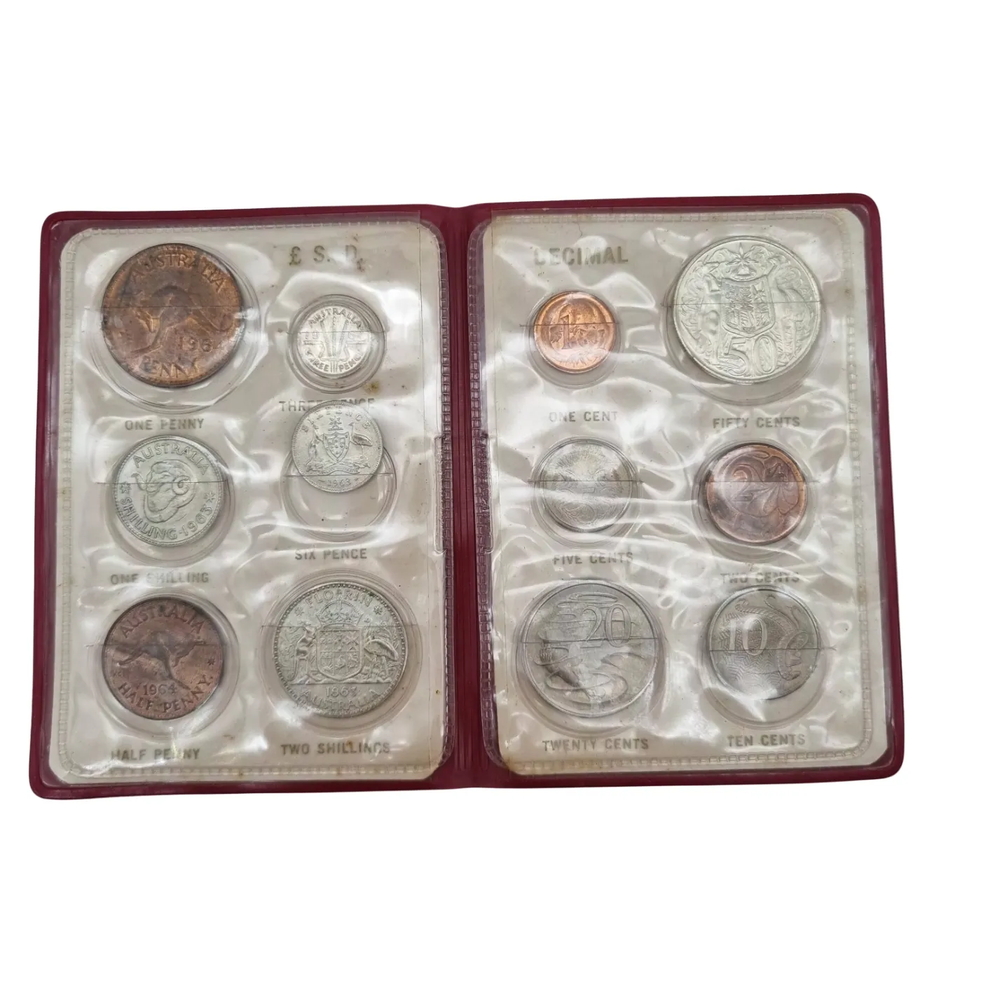 Australia Changeover Souvenir Red Wallet Coins Set 1966 Silver 50