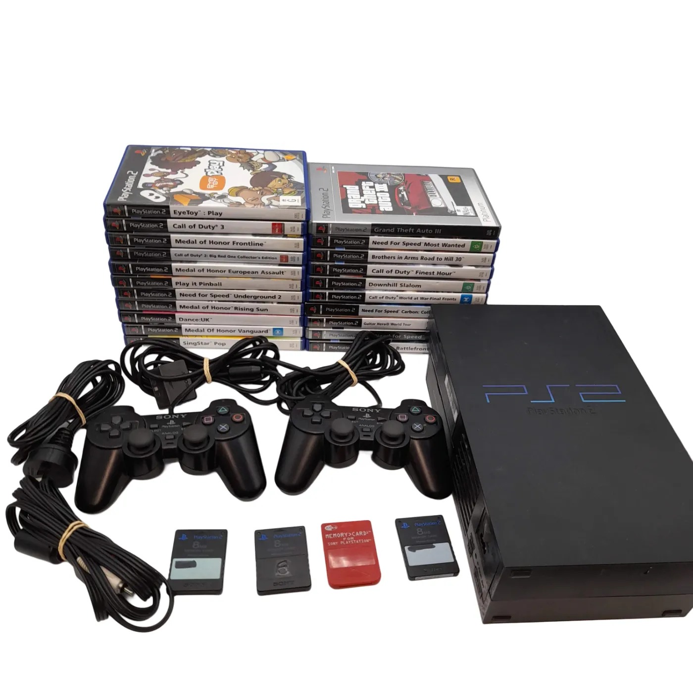Sony Playstation 2 Bundle SCPH-39002 + 2 Controllers + 21 Games + 4 Memory Cards  (WL 1418545)