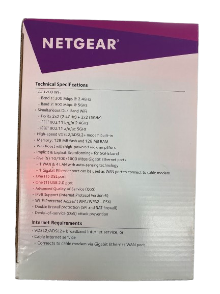 Netgear AC1200 VDSL ADSL2 Modem Router Black (NG)