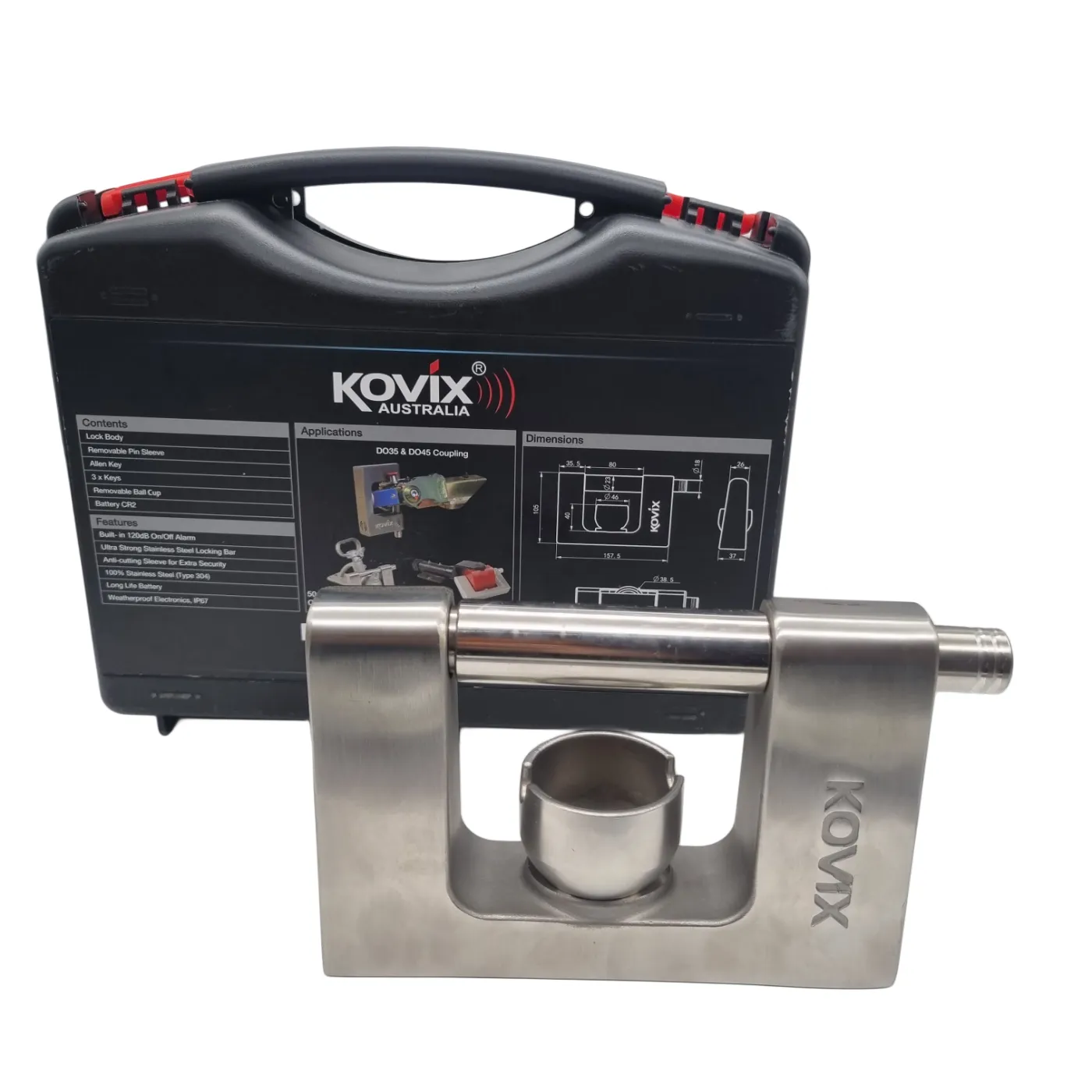 Kovix KTR18 Heavy-Duty Trailer Lock with Case and Keys
