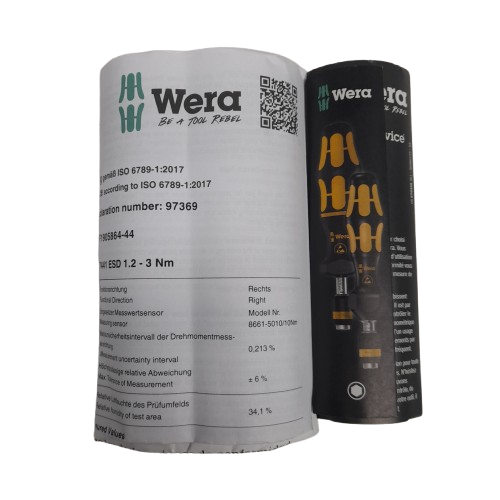 Wera 05074731001 Torque Screwdriver 1.2-3.0 Nm 1/4″ Hex Drive ESD (LN)